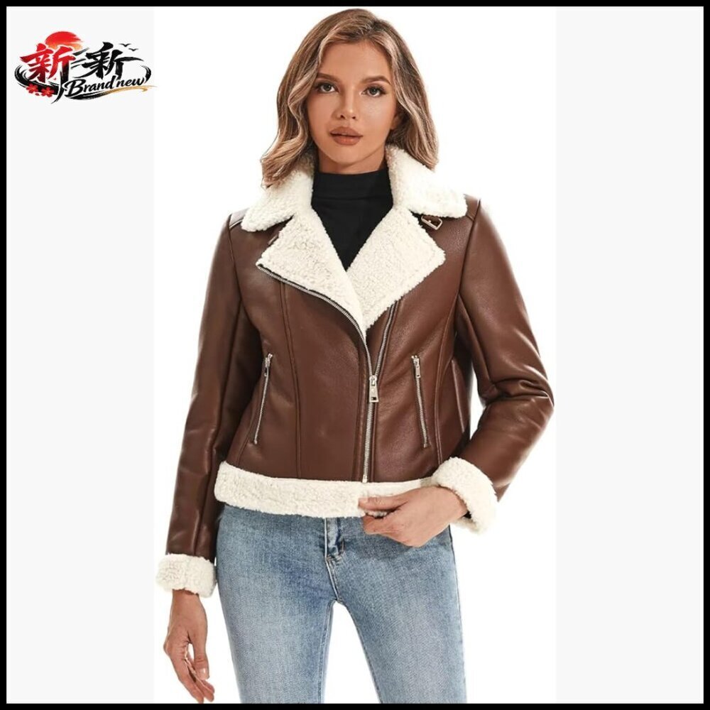 Faux Shearing Moto Jacket Thick Fur Lined Coat Sherpa Leather Jacket